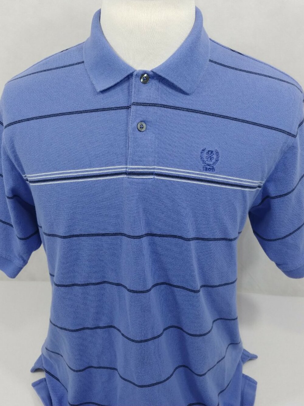 IZOD Blue Striped Mesh Pique Cotton Short Sleeve Logo Golf Polo Shirt Mens L